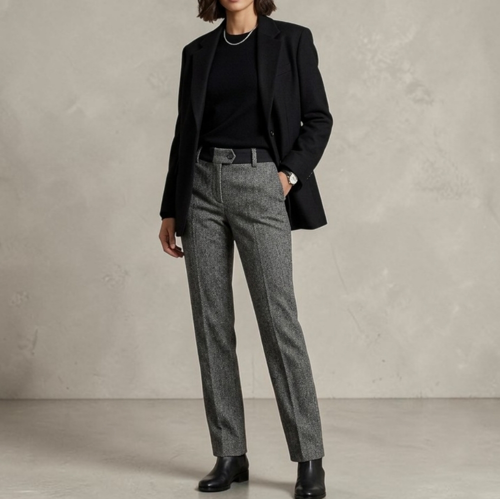 Dolce & Gabbana Grey Virgin Wool Houndstooth Tweed Straight Pants Womens 4
